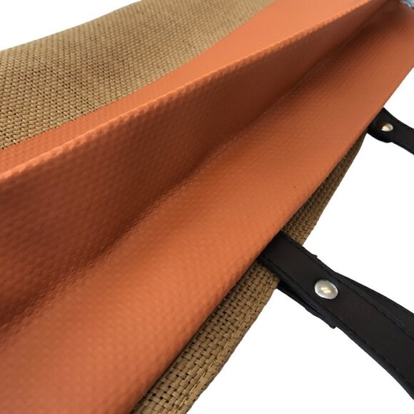 Tommy Bahama Canvas Tan Burlap Beach Shopping Tote Bag Spell Out Logo Orange - Picture 8 of 11